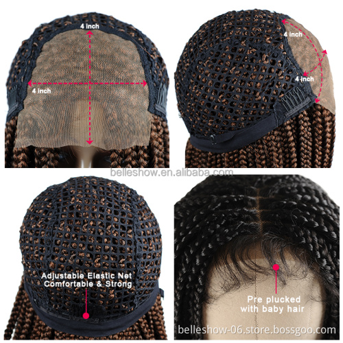 30inch Long Straight Heat Resistant Natural Black Box Braid Synthetic Braiding Hair Wigs Full Handmade 4x4 Lace Front Wig